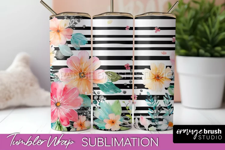 Floral Tumbler Wrap - Pink Flowers Watercolor Tumbler PNG
