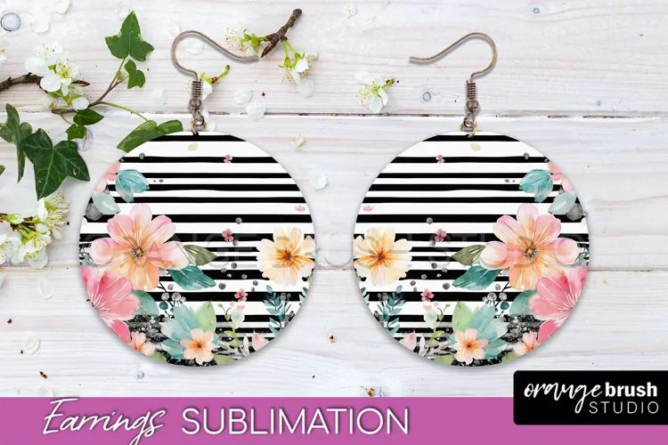 Watercolor Flowers Earrings, Pink Floral Earring Sublimation