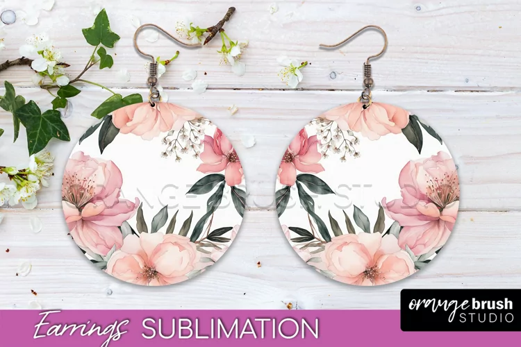 Watercolor Flowers Earrings, Pink Floral Earring Sublimation