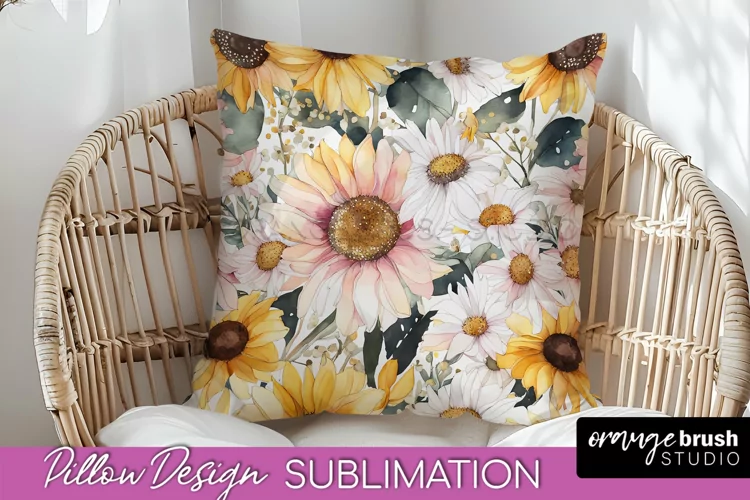 Watercolor Flowers Pillow Cover - Summer Pillow Sublimation