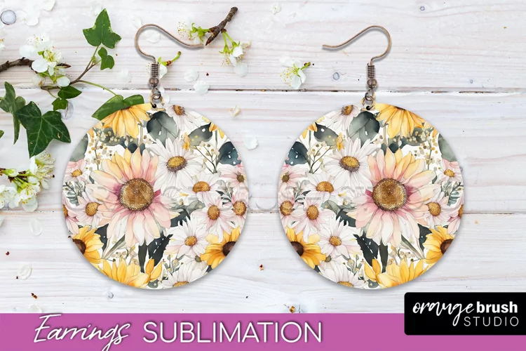 Watercolor Flowers Earrings, Pink Floral Earring Sublimation