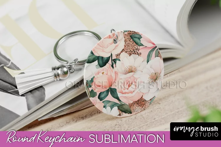 Pink Flowers Keychain, Floral Keychain Sublimation Design