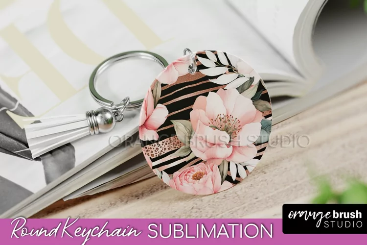 Pink Flowers Keychain, Floral Keychain Sublimation Design