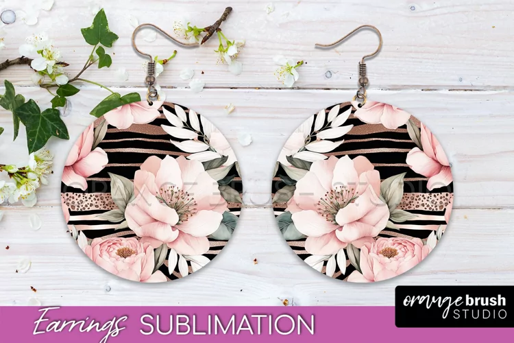 Watercolor Flowers Earrings, Pink Floral Earring Sublimation
