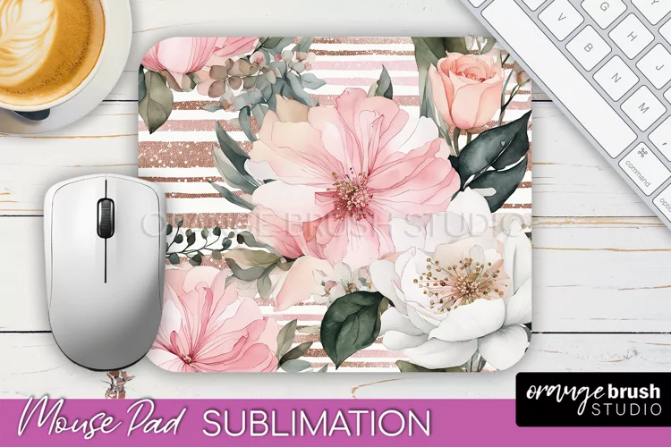 Floral Mouse Pad PNG - Pink Flowers Mousepad Sublimation