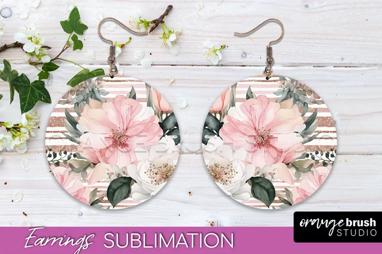 Watercolor Flowers Earrings, Pink Floral Earring Sublimation