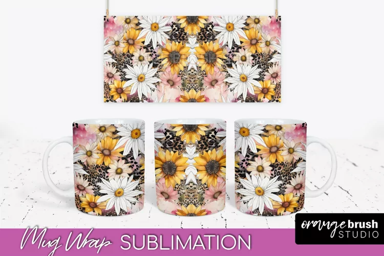 Pink Watercolor Flowers Mug Wrap - Floral Mug Sublimation