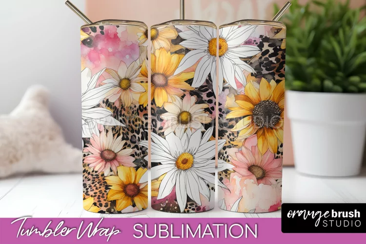 Floral Tumbler Wrap - Pink Flowers Watercolor Tumbler PNG