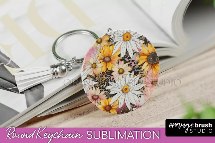 Pink Flowers Keychain, Floral Keychain Sublimation Design