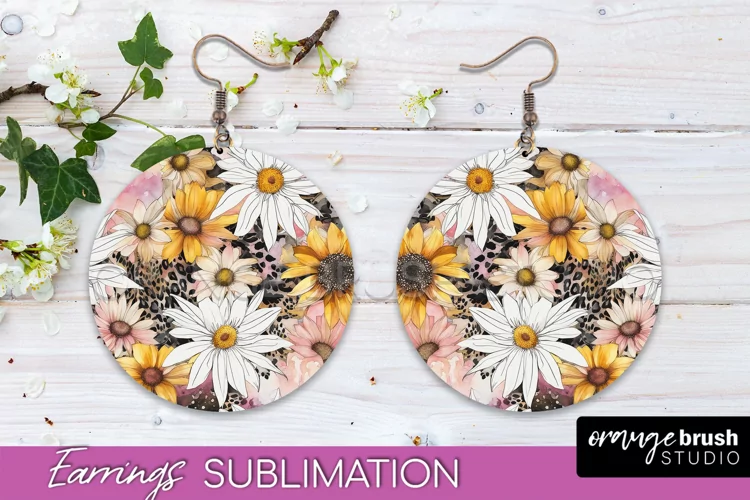 Watercolor Flowers Earrings, Pink Floral Earring Sublimation