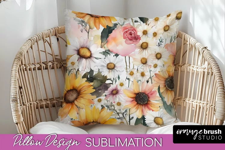 Watercolor Flowers Pillow Cover - Summer Pillow Sublimation