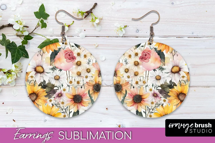 Watercolor Flowers Earrings, Pink Floral Earring Sublimation