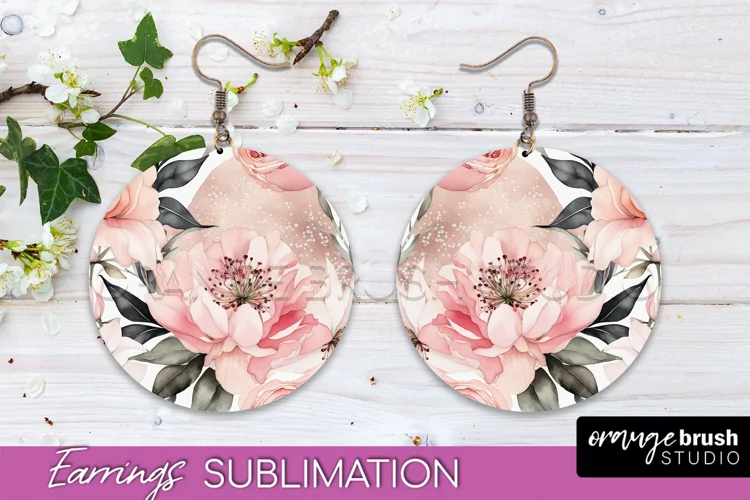 Watercolor Flowers Earrings, Pink Floral Earring Sublimation