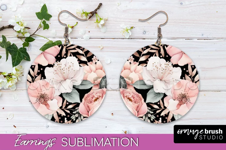 Watercolor Flowers Earrings, Pink Floral Earring Sublimation