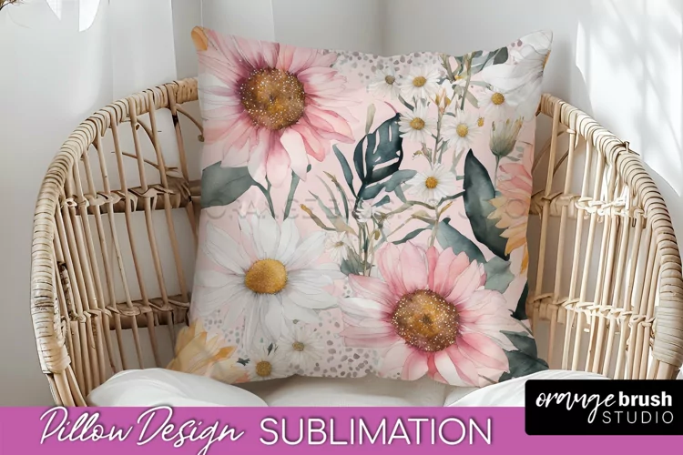 Watercolor Flowers Pillow Cover - Summer Pillow Sublimation
