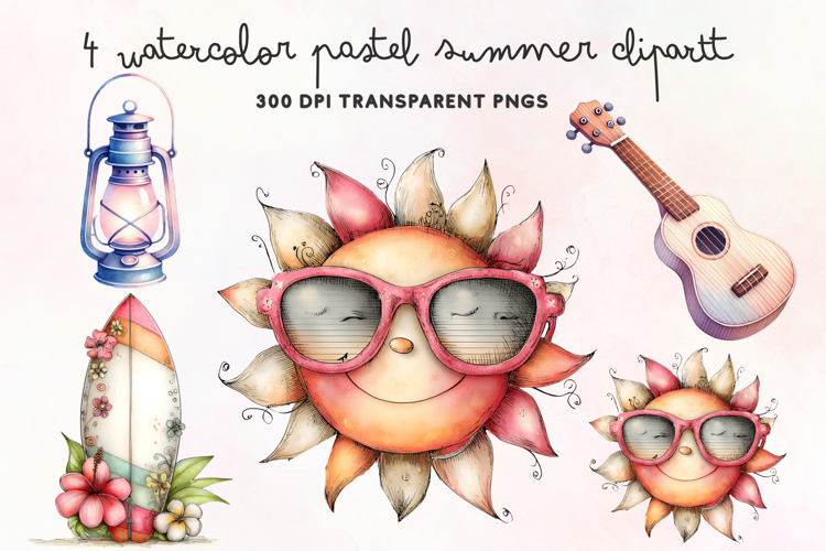 Watercolor Pastel Summer Clipart PNG