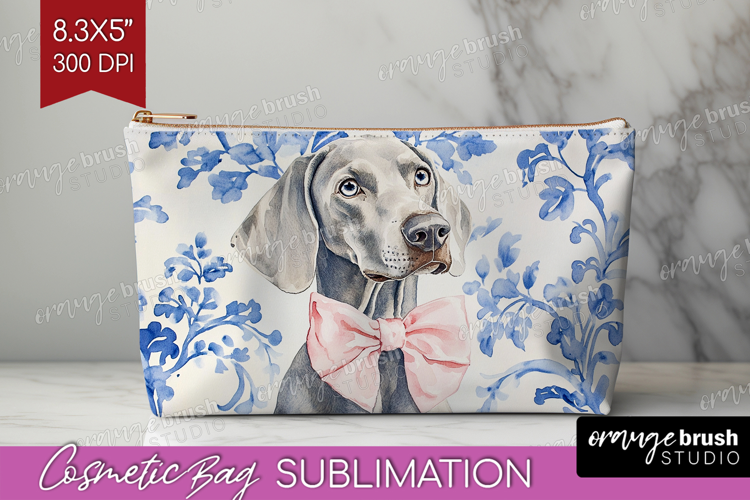 Weimaraner Dog Cosmetic Bag Floral Dog Makeup Bag PNG