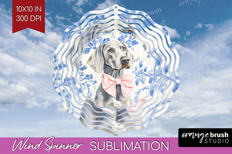 Weimaraner Dog Wind Spinner Sublimation PNG Floral Dog Round