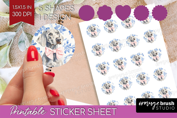 Weimaraner Dog Round Sticker Floral Dog Printable Sticker