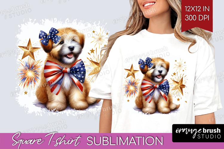 Wheaten Terrier Dog Square Tshirt Background Patriotic Dog