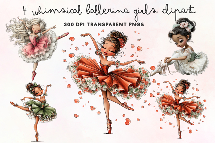 Whimsical Ballerina Girls Clipart PNG example image 1