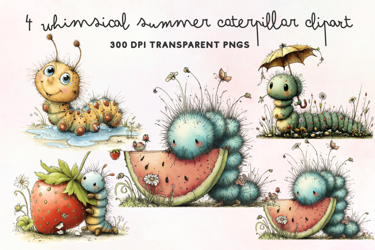 Whimsical Summer Caterpillar Clipart PNG