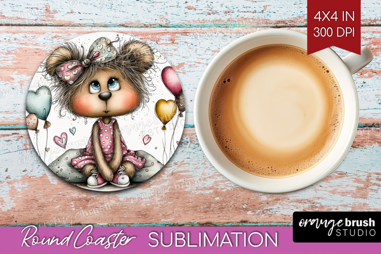 Valentine Round Coaster - Whimsical Animal Coaster PNG