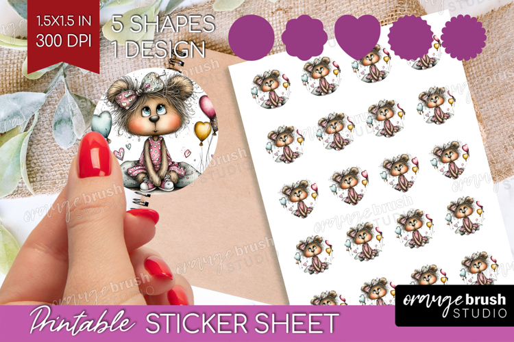 Valentine Round Sticker - Whimsical Animal Printable Sticker