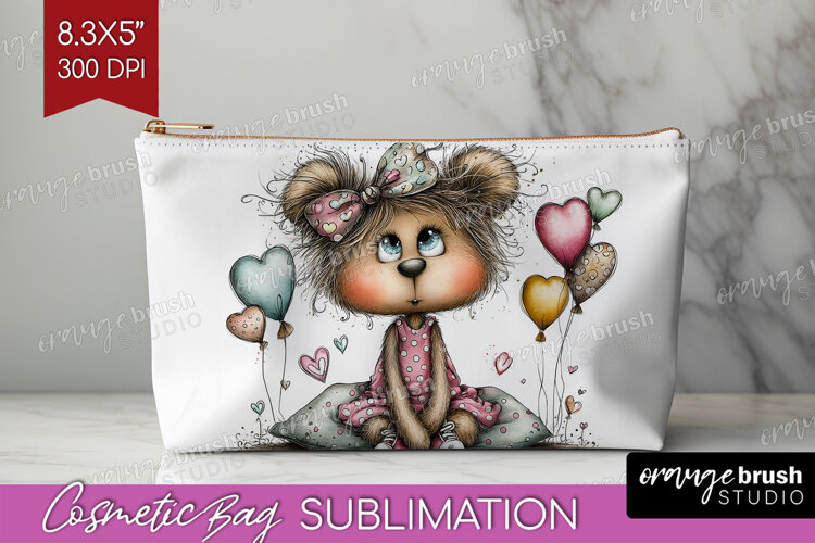 Valentine Cosmetic Bag - Whimsical Animal Makeup Bag PNG example image 1