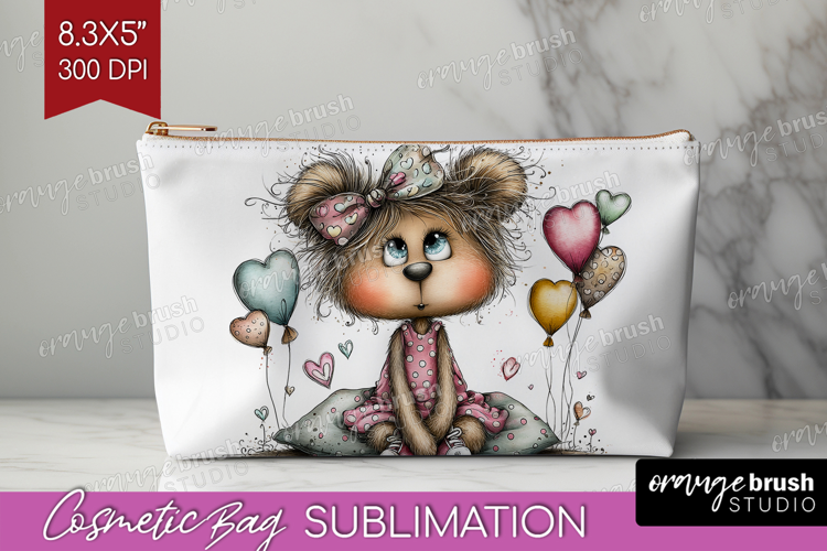 Valentine Cosmetic Bag - Whimsical Animal Makeup Bag PNG