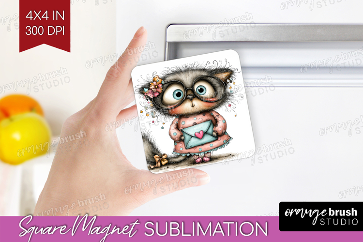 Valentine Magnet Sublimation - Whimsical Animal Square PNG