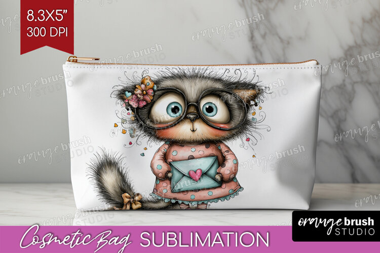 Valentine Cosmetic Bag - Whimsical Animal Makeup Bag PNG example image 1