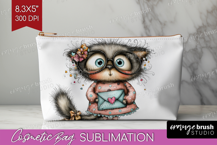 Valentine Cosmetic Bag - Whimsical Animal Makeup Bag PNG