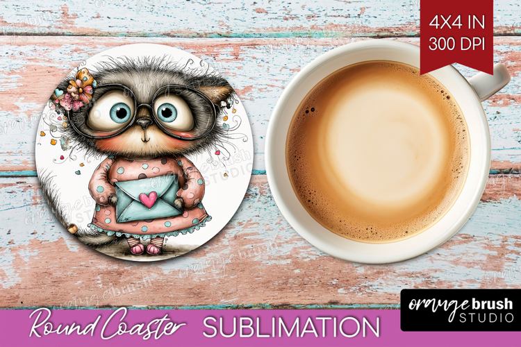 Valentine Round Coaster - Whimsical Animal Coaster PNG