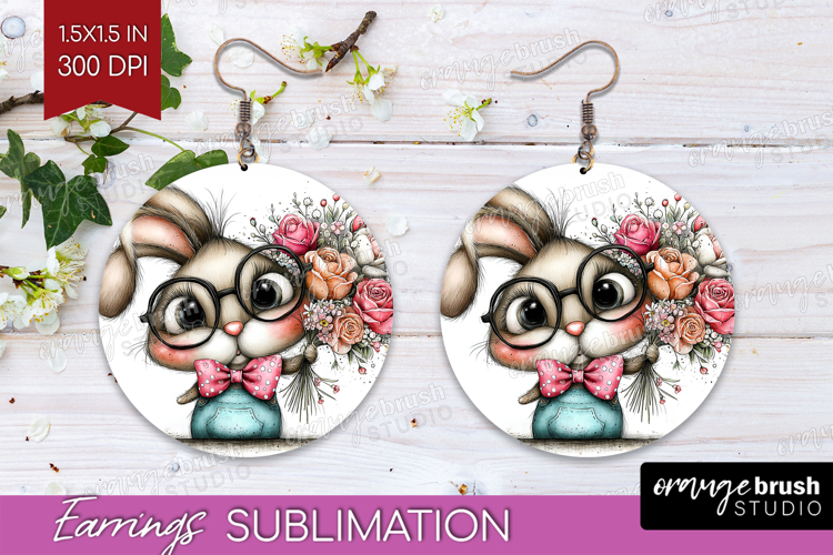 Valentine Round Earrings - Whimsical Animal PNG Sublimation