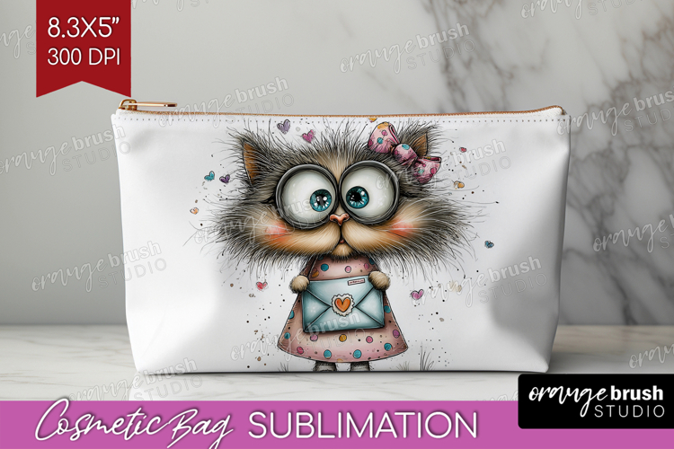 Valentine Cosmetic Bag - Whimsical Animal Makeup Bag PNG