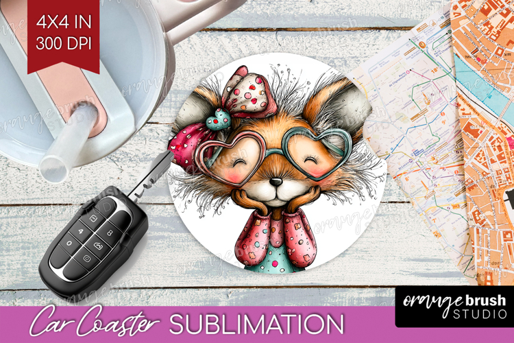 Valentine Car Coaster - Whimsical Animal Coaster PNG