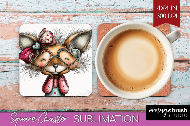 Valentine Square Coaster - Whimsical Animal Coaster PNG