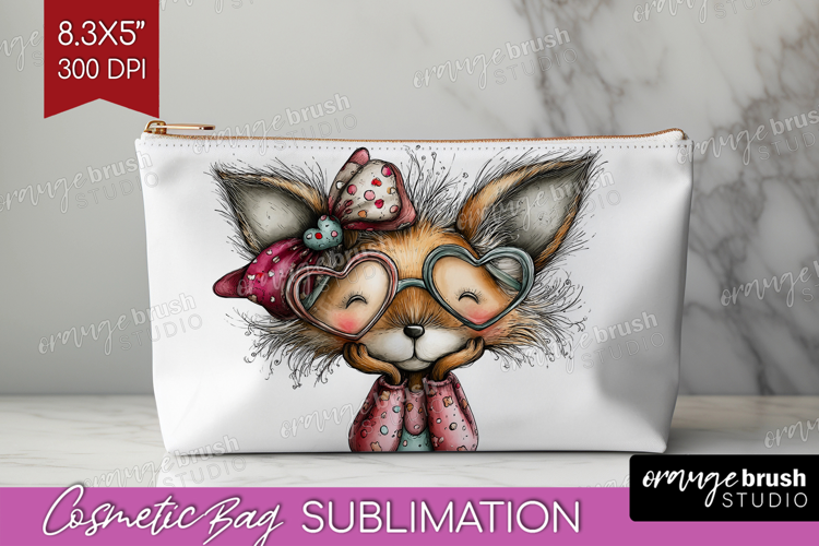 Valentine Cosmetic Bag - Whimsical Animal Makeup Bag PNG