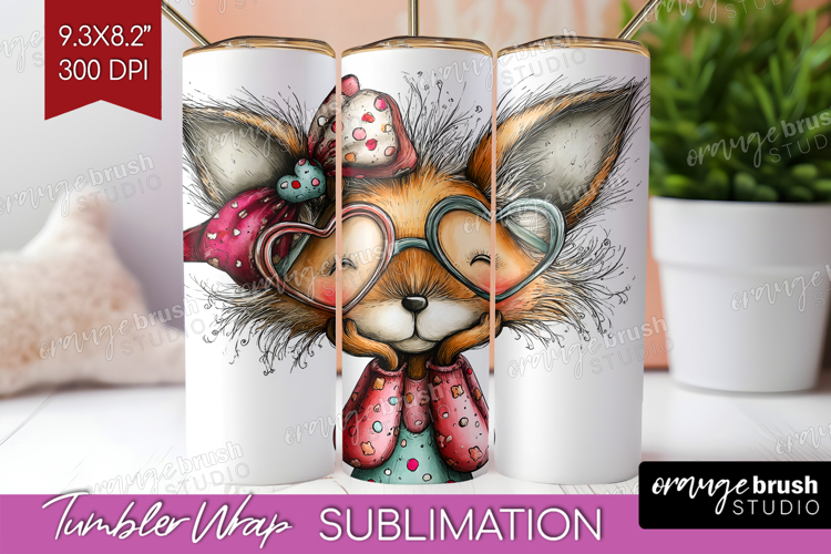 Valentine Tumbler Wrap - Whimsical Animal Tumbler PNG
