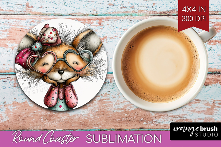 Valentine Round Coaster - Whimsical Animal Coaster PNG