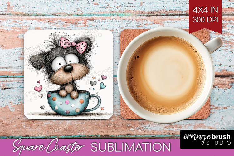 Valentine Square Coaster - Whimsical Animal Coaster PNG