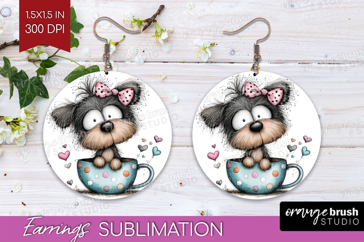 Valentine Round Earrings - Whimsical Animal PNG Sublimation