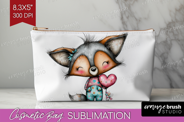 Valentine Cosmetic Bag - Whimsical Animal Makeup Bag PNG