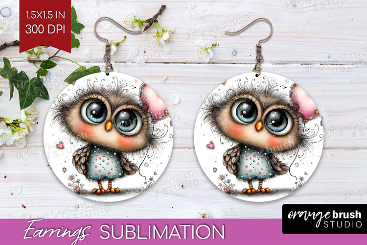Valentine Round Earrings - Whimsical Animal PNG Sublimation