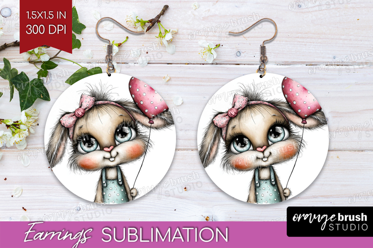 Valentine Round Earrings - Whimsical Animal PNG Sublimation