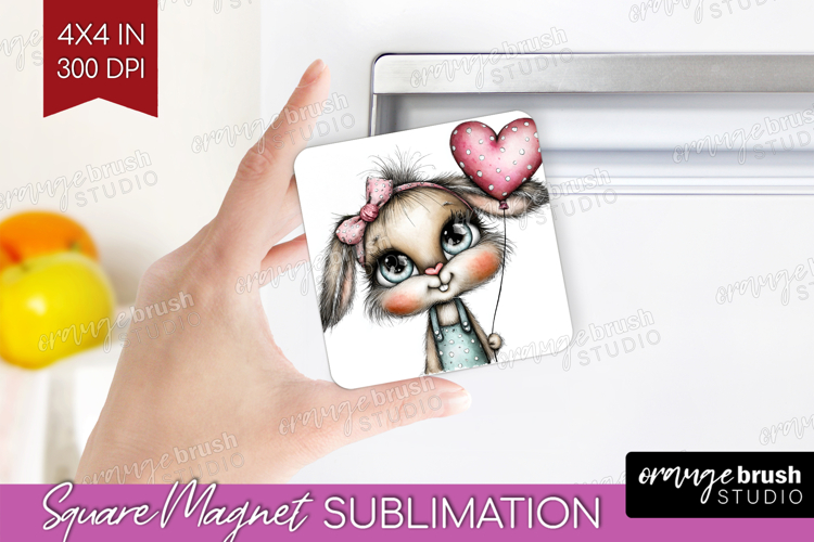 Valentine Magnet Sublimation - Whimsical Animal Square PNG