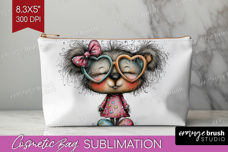 Valentine Cosmetic Bag - Whimsical Animal Makeup Bag PNG