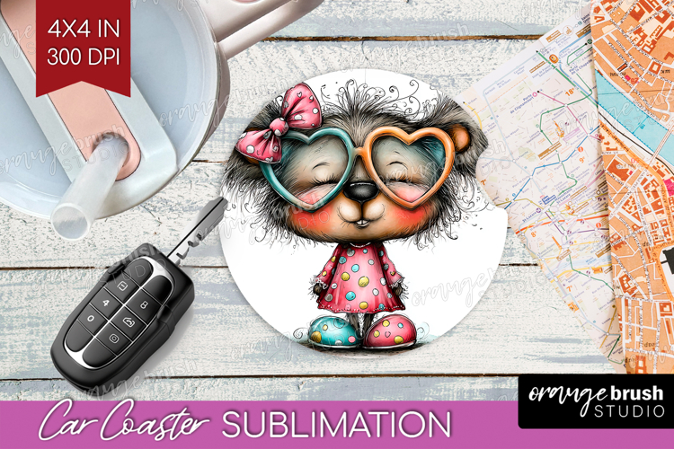 Valentine Car Coaster - Whimsical Animal Coaster PNG