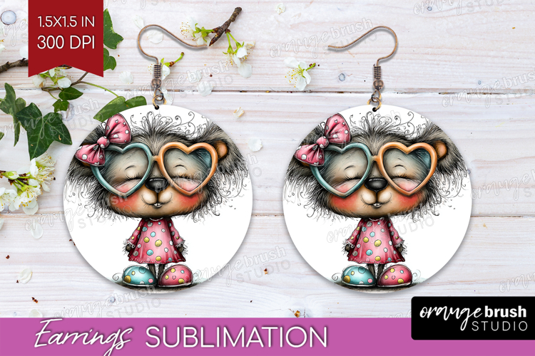 Valentine Round Earrings - Whimsical Animal PNG Sublimation